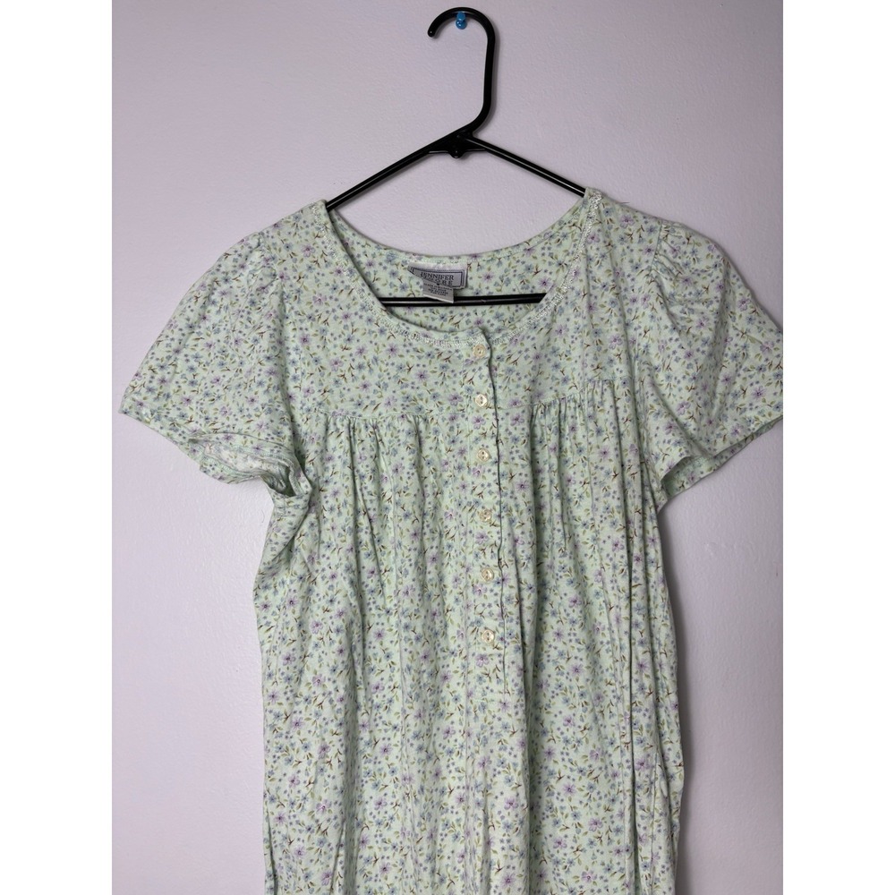 Jennifer Moore Vintage Women's Small Green Floral Night Gown 100 Cotton Mint